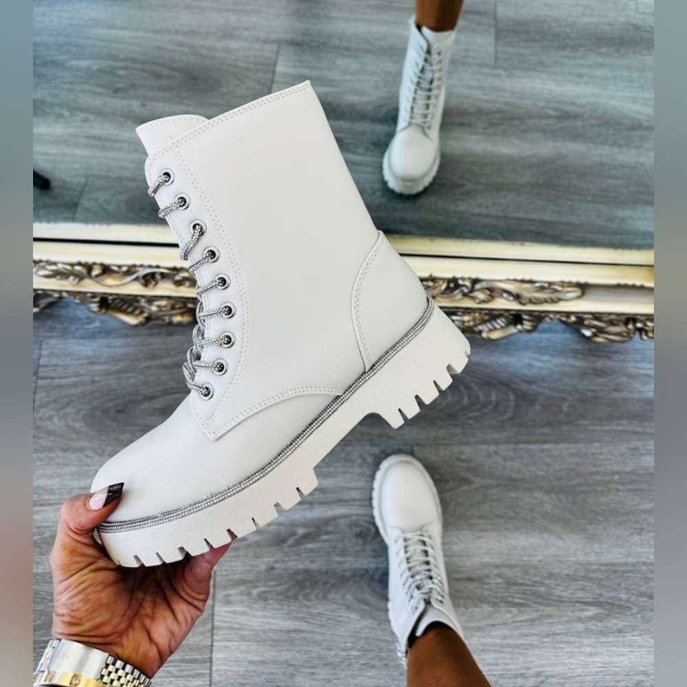 Rhinestone Combat Boots